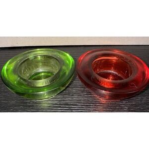 Crate & Barrel Glass Red And Green Tea Lights Candle Votive Holder